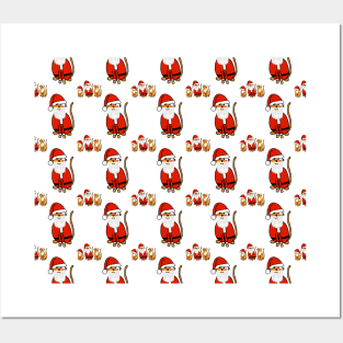 Cute Christmas Cats Pattern Posters and Art